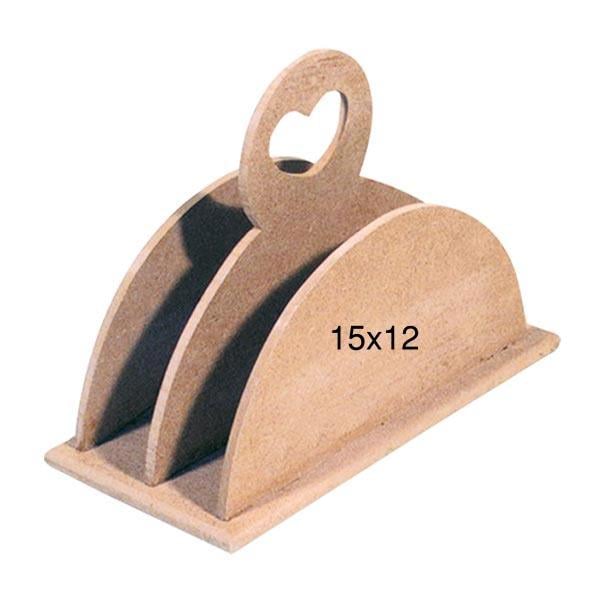 İki Bölmeli Kulplu Ahşap Peçetelik 15x12cm F788