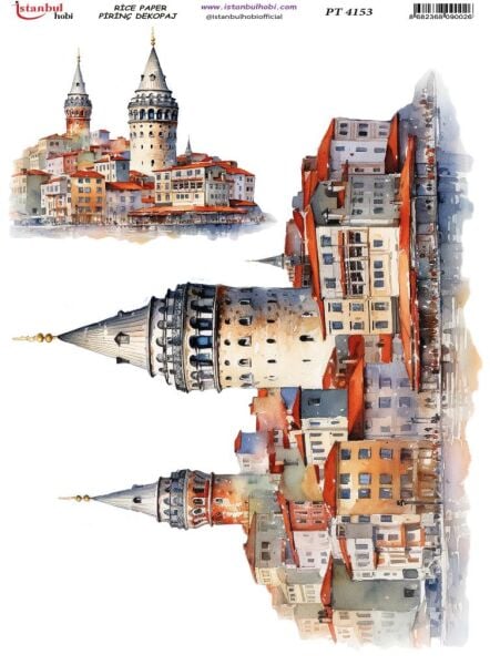 Pirinç Dekopaj Kağıdı 30x42cm PT-4153 İstanbul Galata Kulesi