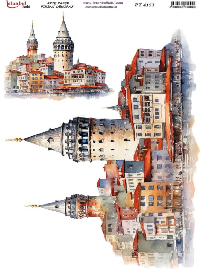 Pirinç Dekopaj Kağıdı 30x42cm PT-4153 İstanbul Galata Kulesi