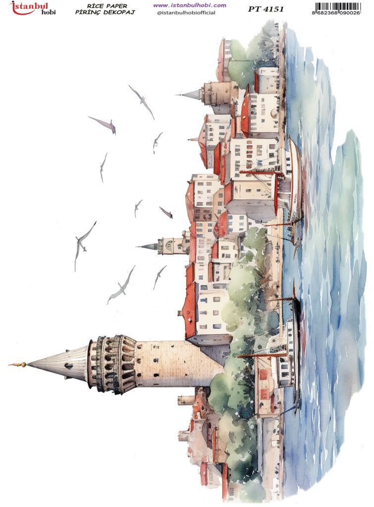 Pirinç Dekopaj Kağıdı 30x42cm PT-4151 İstanbul Galata Kulesi