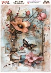 Pirinç Dekopaj Kağıdı 30x42cm PT-113 Çiçek Kelebek