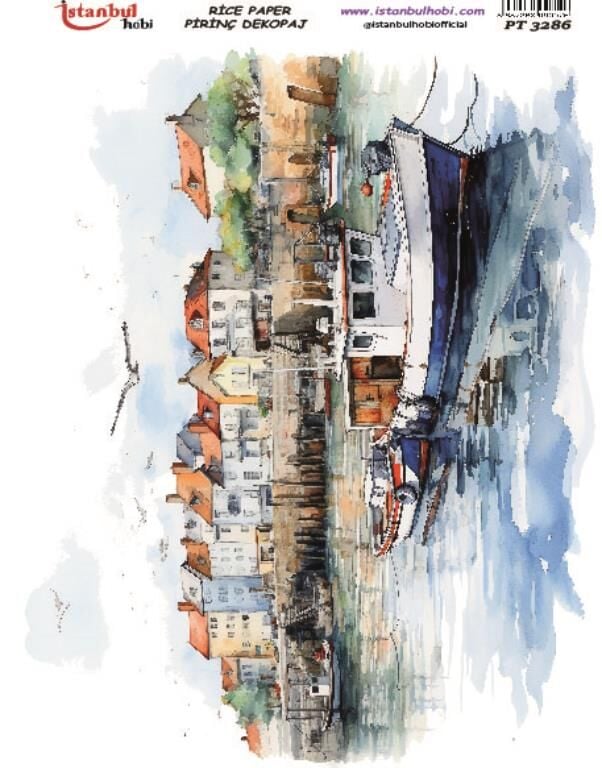 Pirinç Dekopaj Kağıdı 30x42cm PT-3286 Deniz Vapur Manzara