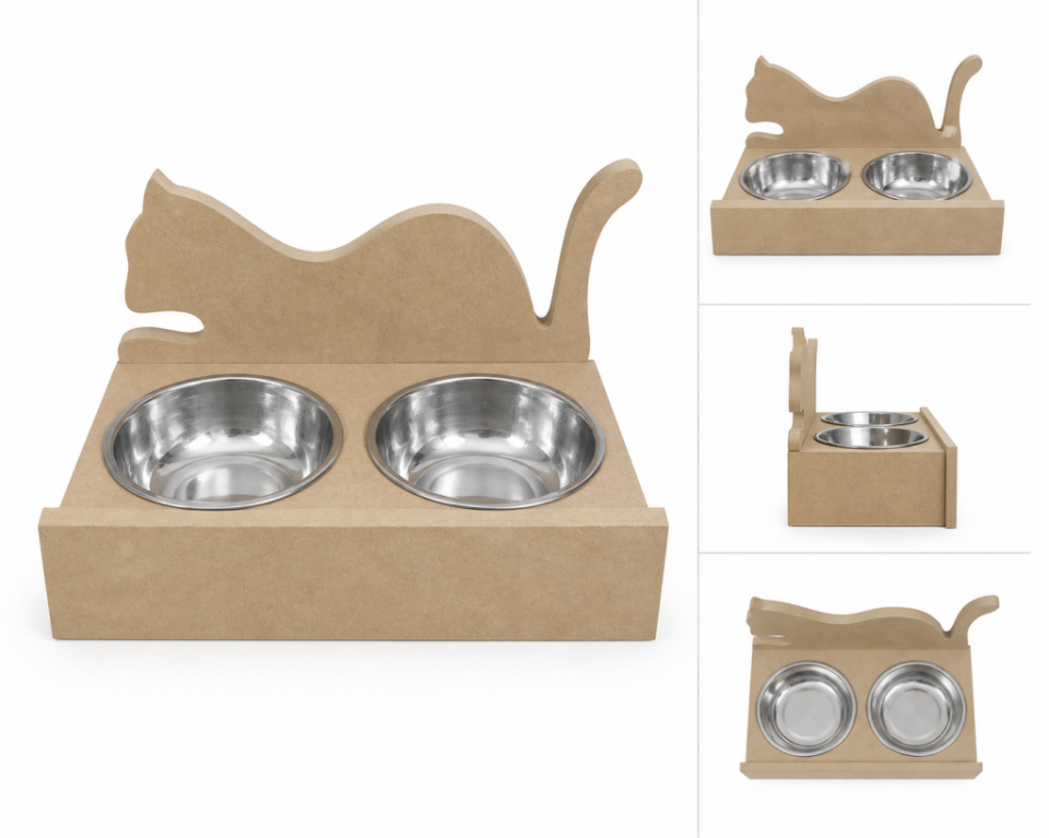 Ahşap Kedi Mama Su Kabı KM-04