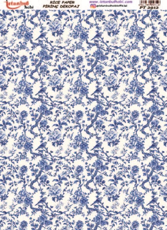 Pirinç Dekopaj Kağıdı 30x42cm PT-2912 Mavi Çiçek