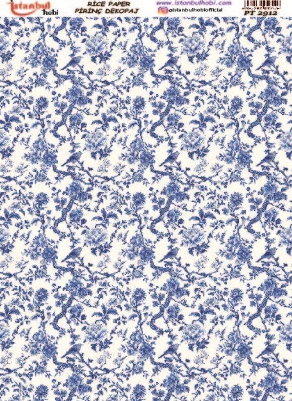 Pirinç Dekopaj Kağıdı 30x42cm PT-2912 Mavi Çiçek