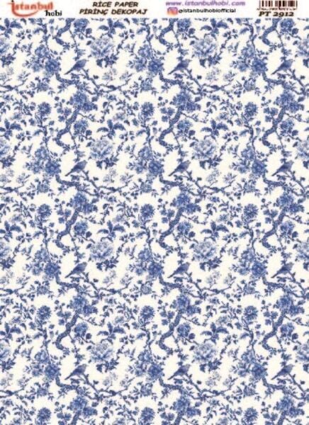 Pirinç Dekopaj Kağıdı 30x42cm PT-2912 Mavi Çiçek