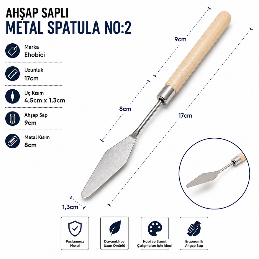 Ahşap Saplı Metal Spatula No:2