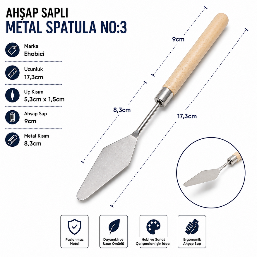 Ahşap Saplı Metal Spatula No:3