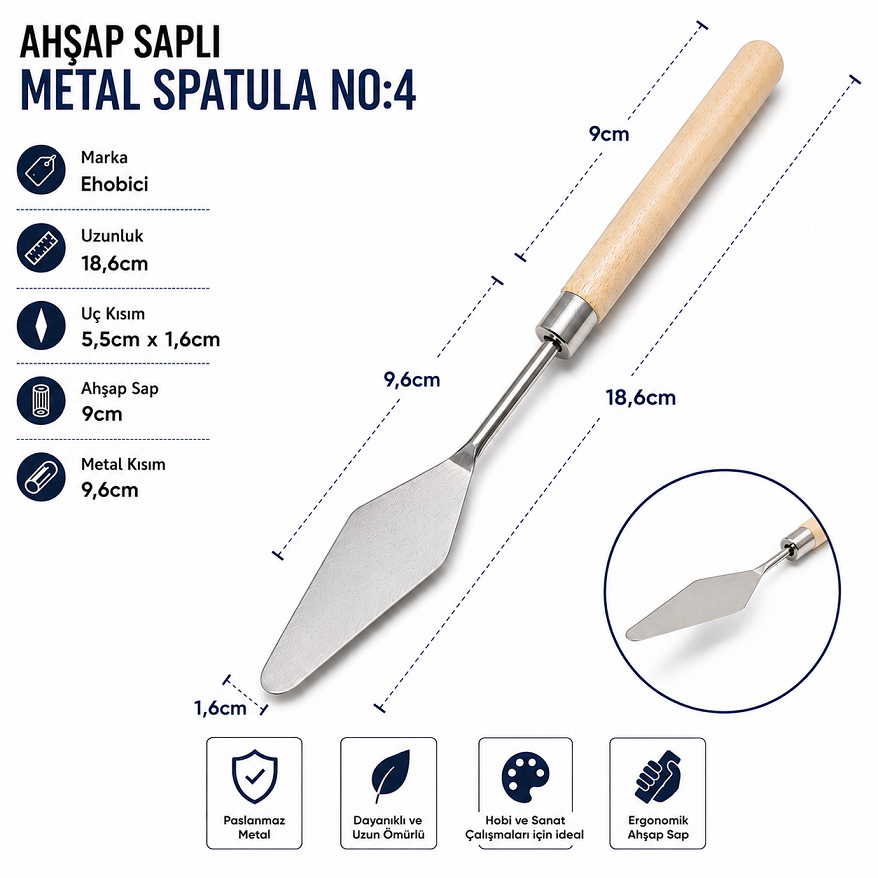 Ahşap Saplı Metal Spatula No:4
