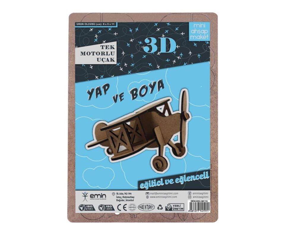 Boyanabilir 3D Ahşap Uçak - Demonte