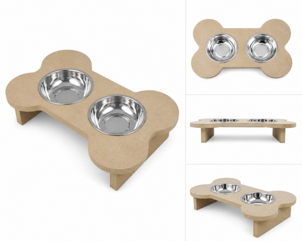 Ahşap Köpek Mama Su Kabı 2 li Mdf KM-02