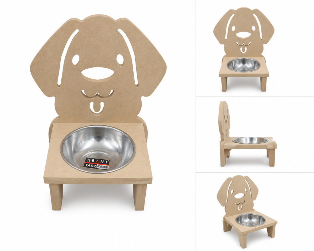 Ahşap Köpek Mama Su Kabı Tekli Mdf KM-08
