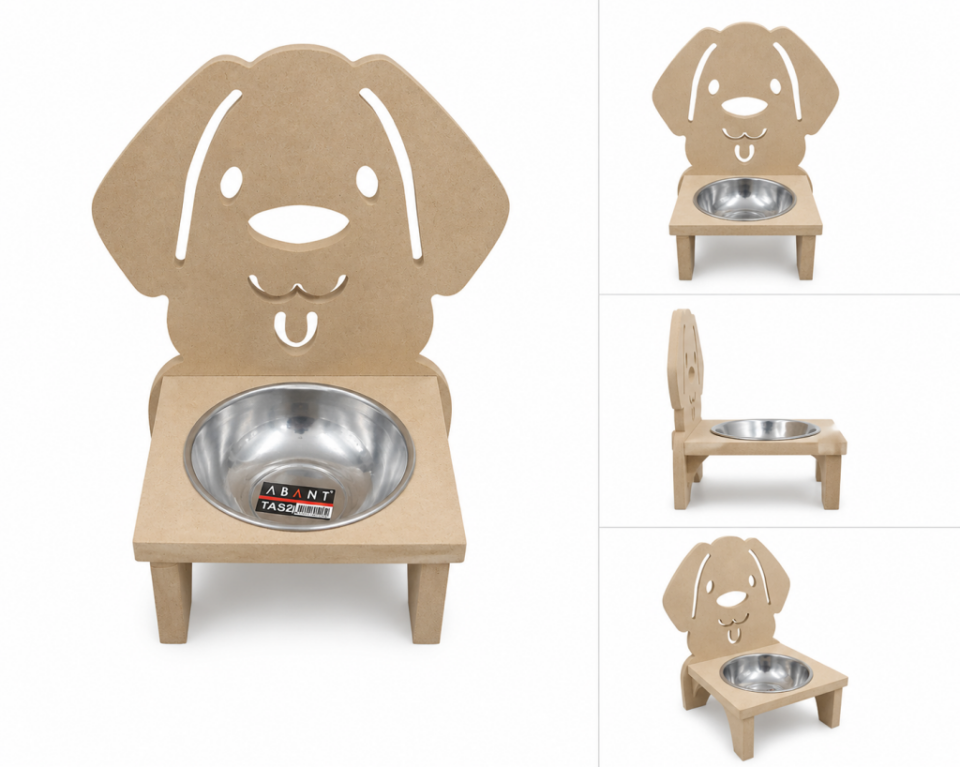 Ahşap Köpek Mama Su Kabı Tekli Mdf KM-08