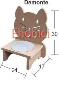 Ahşap Kedi Mama Kabı Tekli Mdf KM-09 Demonte