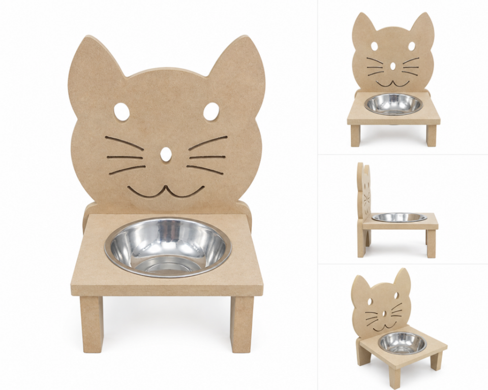 Ahşap Kedi Mama Su Kabı Tekli Mdf KM-09