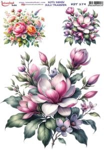 Koyu Zemin Sulu Transfer Kağıdı 25x35cm KST-179 Çiçek