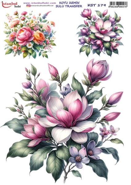 Koyu Zemin Sulu Transfer Kağıdı 25x35cm KST-179 Çiçek
